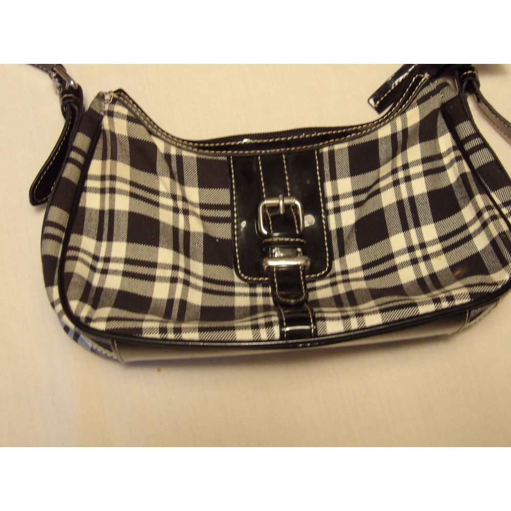 Women's American Living Plaid Shoulder Bag Small Black White
